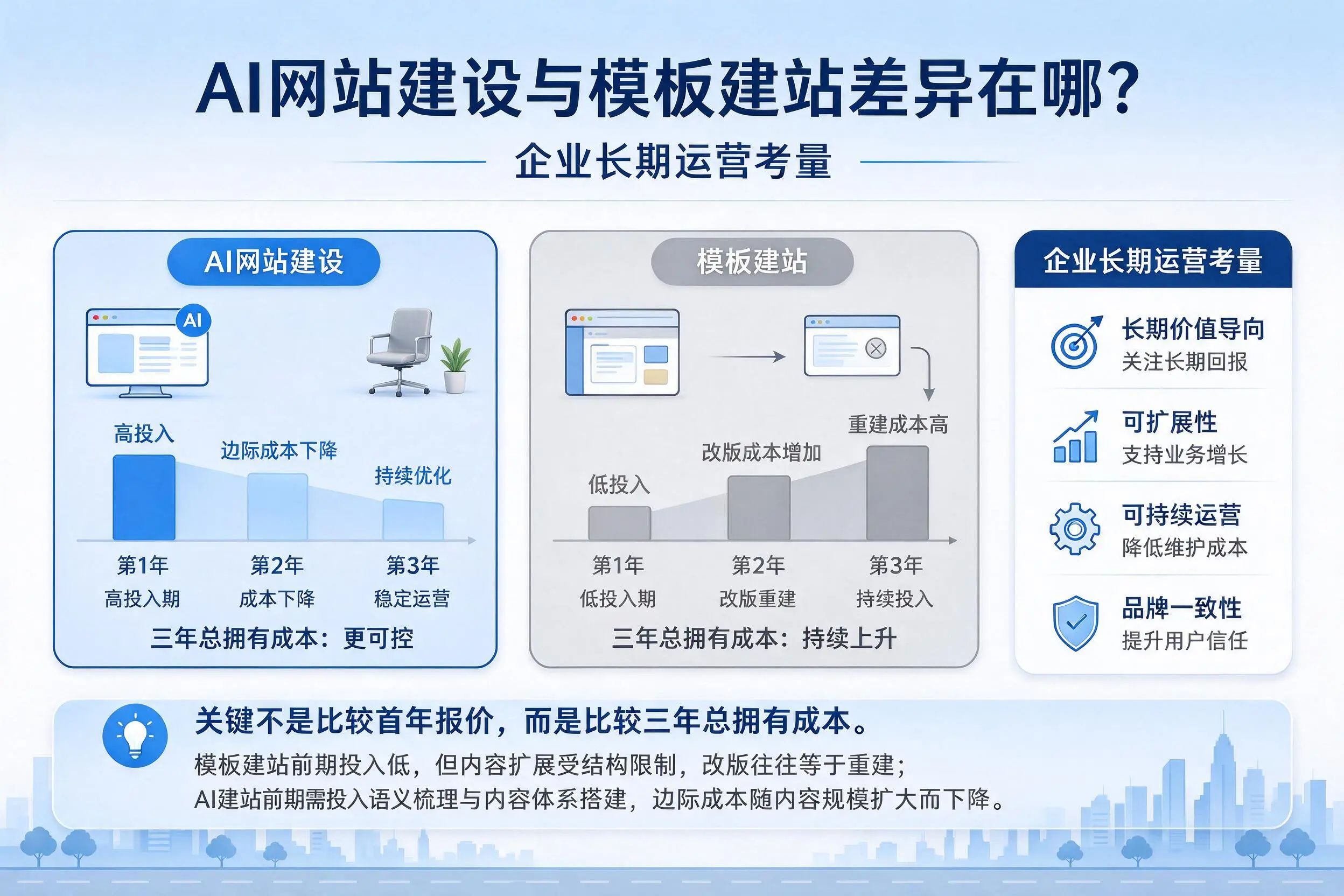AI网站建设与模板建站差异在哪？荆门企业长期运营考量