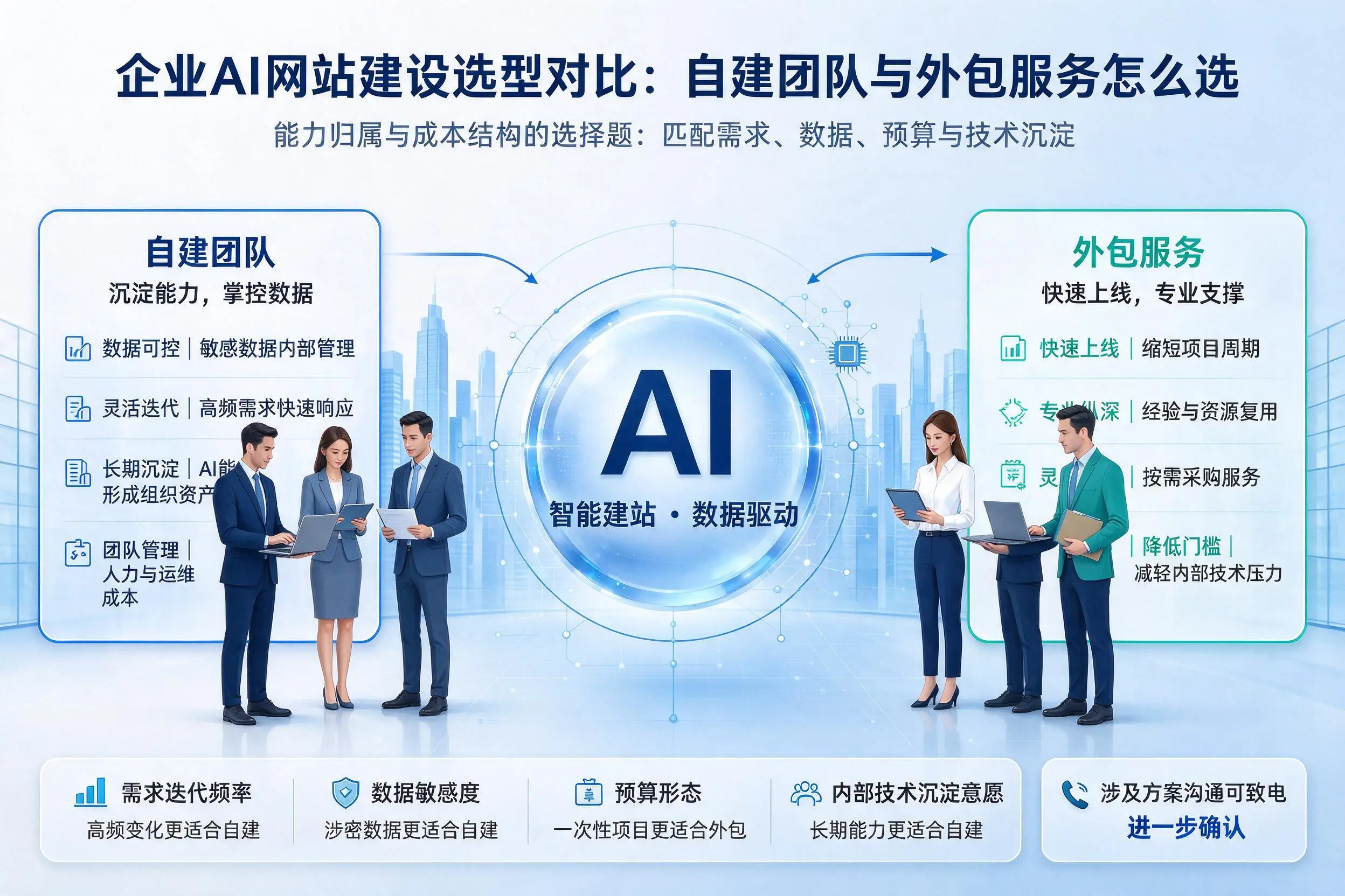 荆门企业AI网站建设选型对比：自建团队与外包服务怎么选